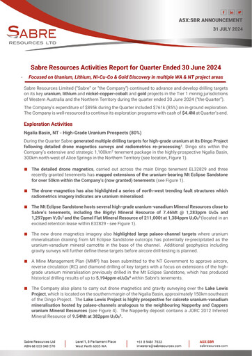 Miniature Sabre Resources Rapport trimestriel 2024-q4