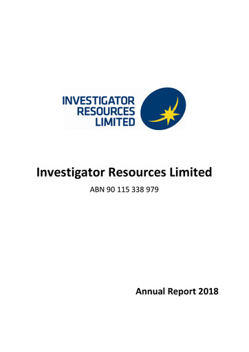 Thumbnail Investigator Resources Annual Report 2018