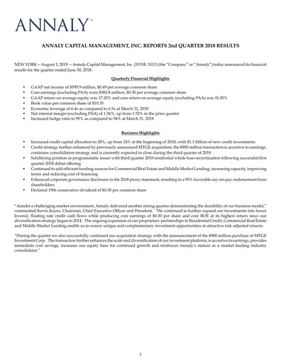 Thumbnail Annaly Capital Management
 Quarterly Report 2018-q2