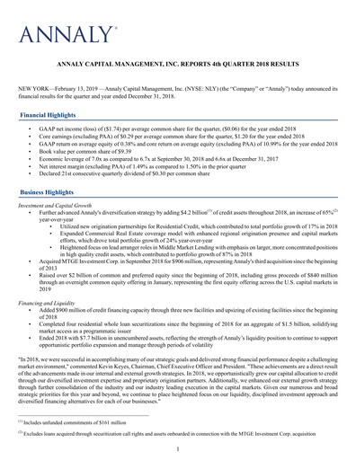 Thumbnail Annaly Capital Management
 Quarterly Report 2018-q4