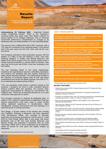 Thumbnail AngloGold Ashanti
 Financial Statement 2021