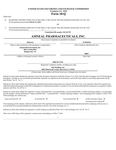 Thumbnail Amneal Pharmaceuticals
 Quarterly Report 2018-q1