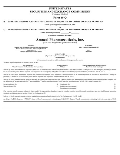 Thumbnail Amneal Pharmaceuticals
 Quarterly Report 2020-q1