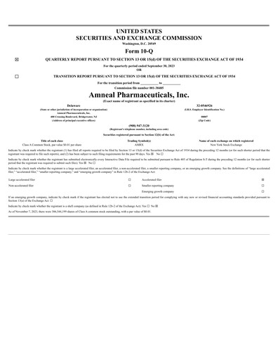 Thumbnail Amneal Pharmaceuticals
 Quarterly Report 2023-q3