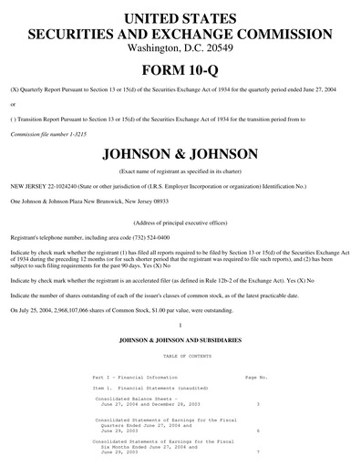 Miniature Johnson & Johnson Rapport trimestriel 2004-q2