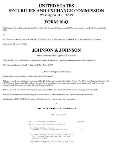 Miniature Johnson & Johnson Rapport trimestriel 2004-q3