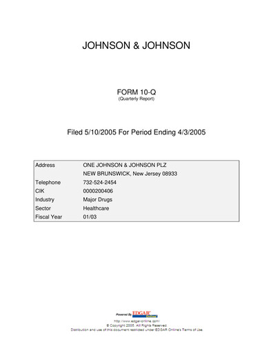 Miniature Johnson & Johnson Rapport trimestriel 2005-q1