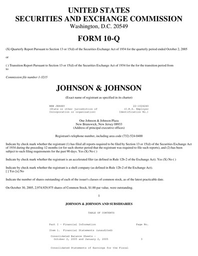 Miniature Johnson & Johnson Rapport trimestriel 2005-q3