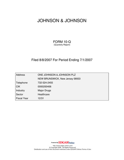 Miniature Johnson & Johnson Rapport trimestriel 2007-q2