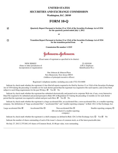 Miniature Johnson & Johnson Rapport trimestriel 2012-q2