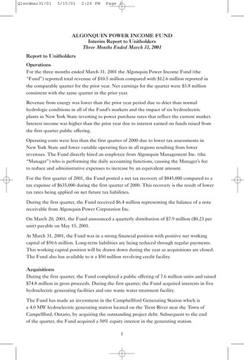 Thumbnail Algonquin Power & Utilities Quarterly Report 2001-q1
