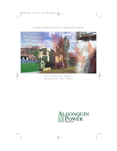 Thumbnail Algonquin Power & Utilities Quarterly Report 2004-q3