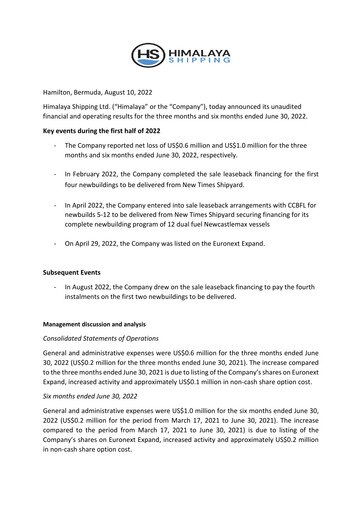 Miniature Himalaya Shipping Rapport semestriel 2022-h1