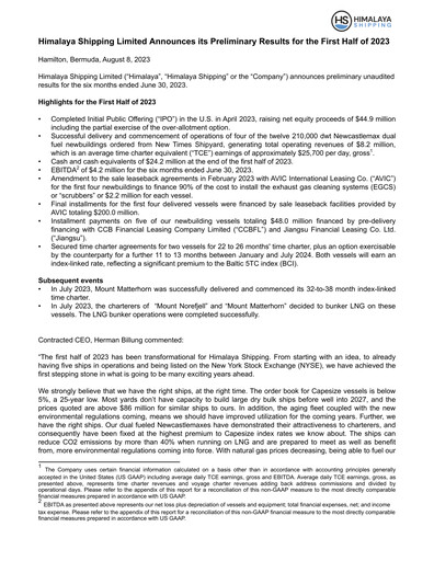Miniature Himalaya Shipping Rapport semestriel 2023-h1