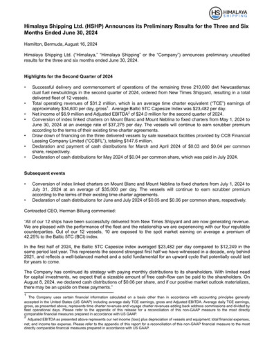 Miniature Himalaya Shipping Rapport semestriel 2024-h1