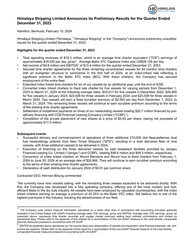 Miniature Himalaya Shipping Rapport trimestriel 2023-q4