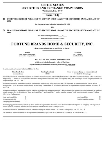 Thumbnail Fortune Brands Innovations Quarterly Report 2020-q3