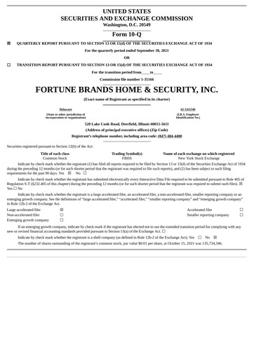 Thumbnail Fortune Brands Innovations Quarterly Report 2021-q3