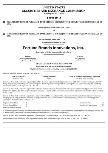 Thumbnail Fortune Brands Innovations Quarterly Report 2023-q1