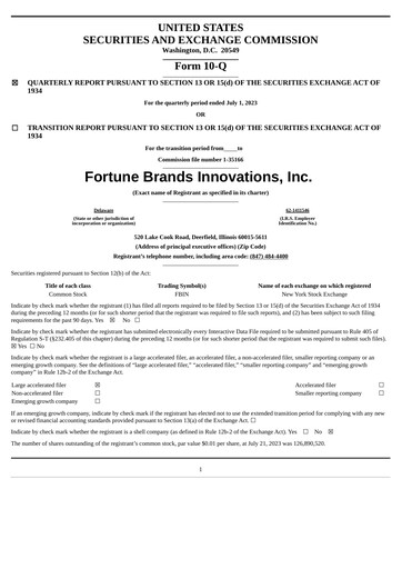 Thumbnail Fortune Brands Innovations Quarterly Report 2023-q2
