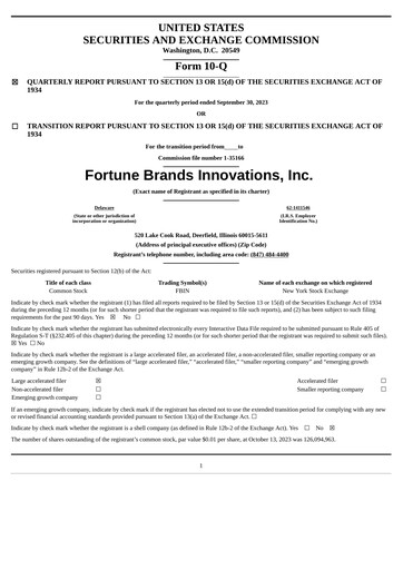 Thumbnail Fortune Brands Innovations Quarterly Report 2023-q3