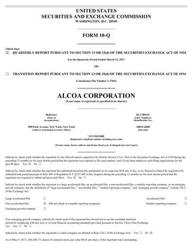 Miniature Alcoa Rapport trimestriel 2017-q1
