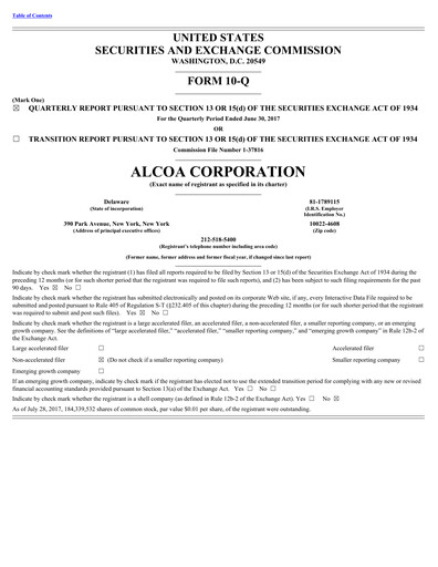 Miniature Alcoa Rapport trimestriel 2017-q2