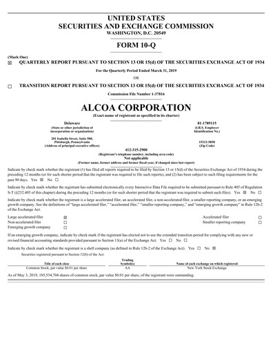 Miniature Alcoa Rapport trimestriel 2019-q1
