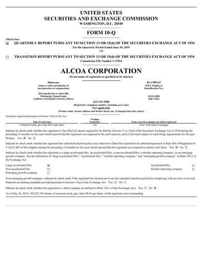 Miniature Alcoa Rapport trimestriel 2019-q2