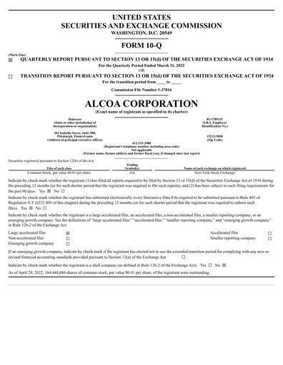 Miniature Alcoa Rapport trimestriel 2022-q1