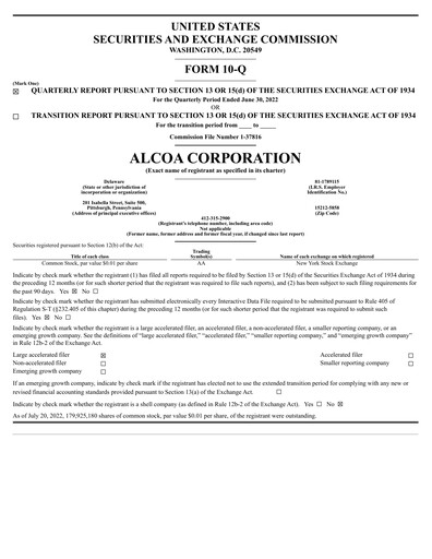 Miniature Alcoa Rapport trimestriel 2022-q2