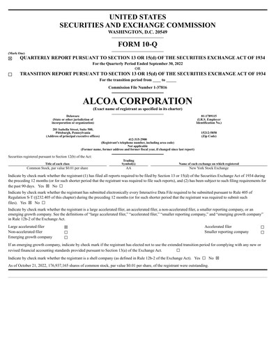 Miniature Alcoa Rapport trimestriel 2022-q3
