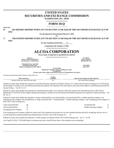 Miniature Alcoa Rapport trimestriel 2024-q1
