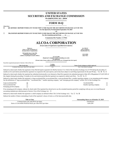 Miniature Alcoa Rapport trimestriel 2025-q3
