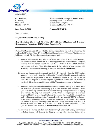 Thumbnail Mankind Pharma Quarterly Report 2025-q1