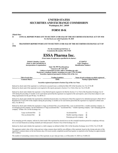 Thumbnail ESSA Pharma Annual Report 2020