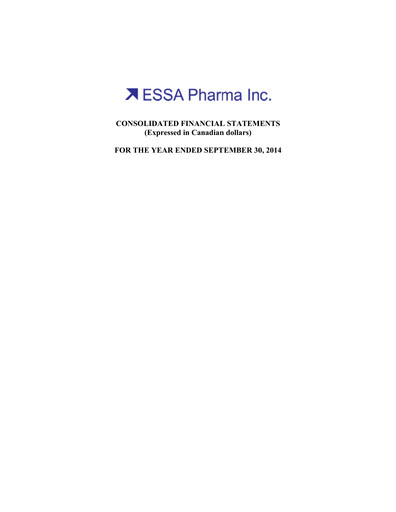 Thumbnail ESSA Pharma Financial Statement fy2014