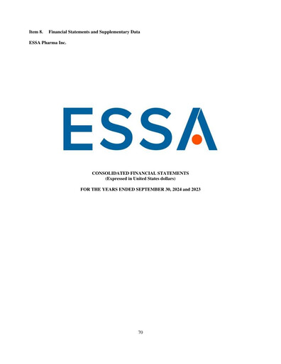 Thumbnail ESSA Pharma Financial Statement fy2024