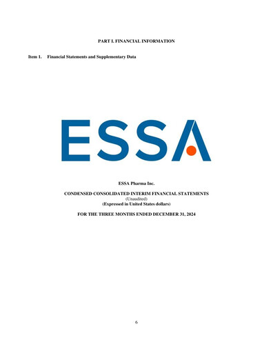 Thumbnail ESSA Pharma Quarterly Report fy2025-q1