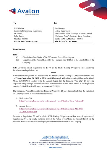Vorschaubild Avalon Technologies Jahresbericht 2024-2025