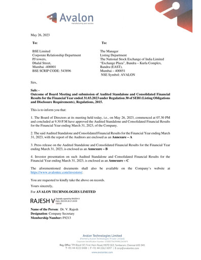 Thumbnail Avalon Technologies Quarterly Report 2023-q4