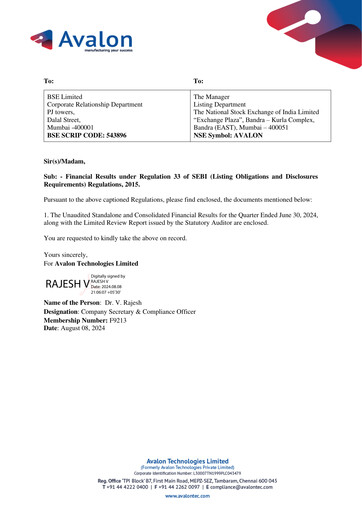 Thumbnail Avalon Technologies Quarterly Report 2024-q1