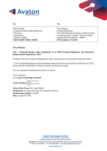 Thumbnail Avalon Technologies Quarterly Report 2025-q1