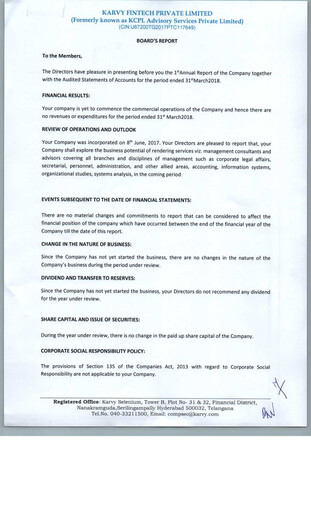 Thumbnail KFin Technologies Annual Report 2017-2018