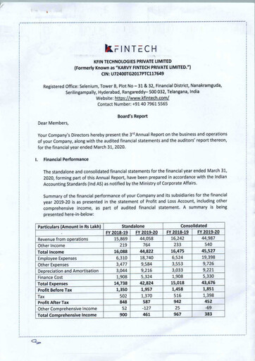 Thumbnail KFin Technologies Annual Report 2019-2020