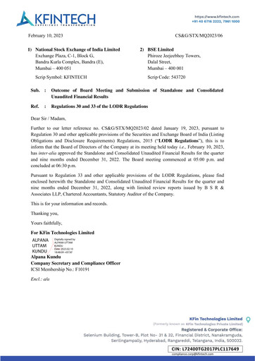 Miniature KFin Technologies Rapport trimestriel 2022-q3