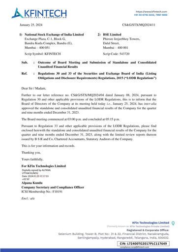 Miniature KFin Technologies Rapport trimestriel 2023-q3