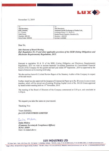 Thumbnail Lux Industries Quarterly Report 2019-q2
