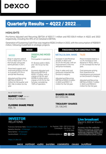 Thumbnail Dexco Quarterly Report 2022-q4