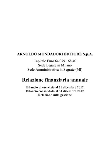 Thumbnail Arnoldo Mondadori Editore Financial Report 2012